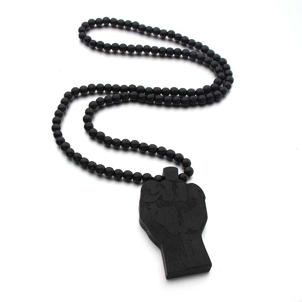 "Black Fist" - Wooden Necklace