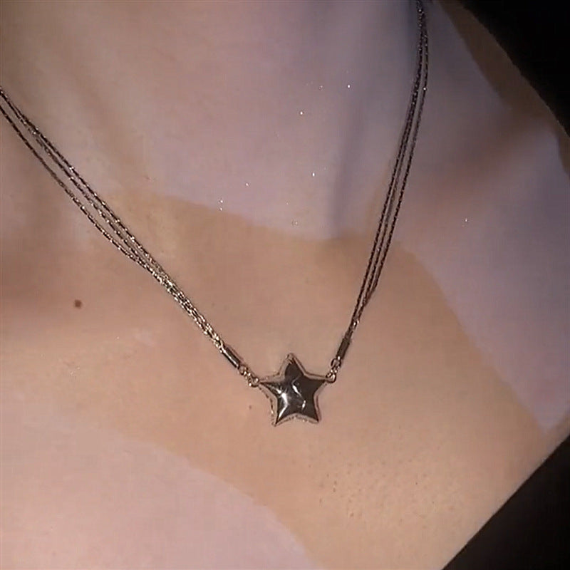 Magnetic Stainless Steel Five-pointed Star Necklace with Rhinestones