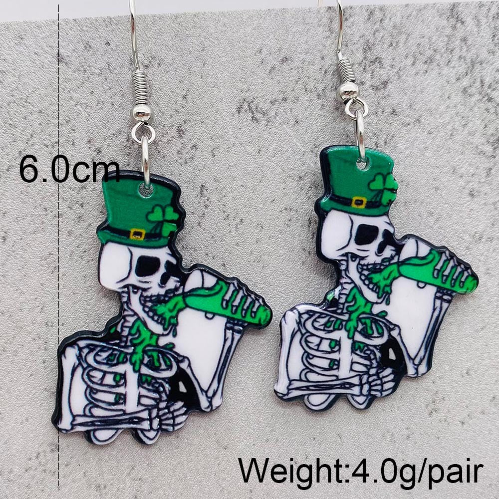 St Patrick's Day Skull Earrings