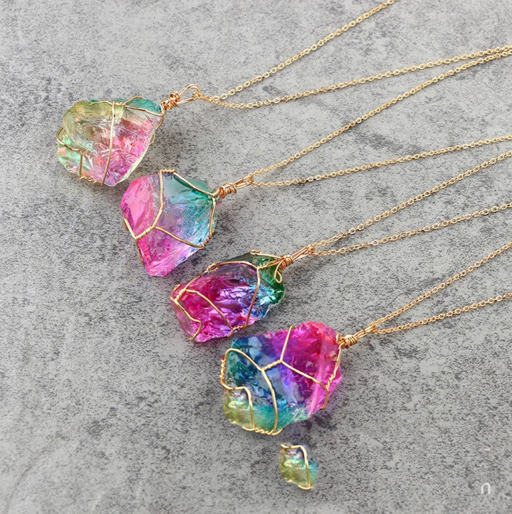 Multicolored Natural Stone Pendant Necklace