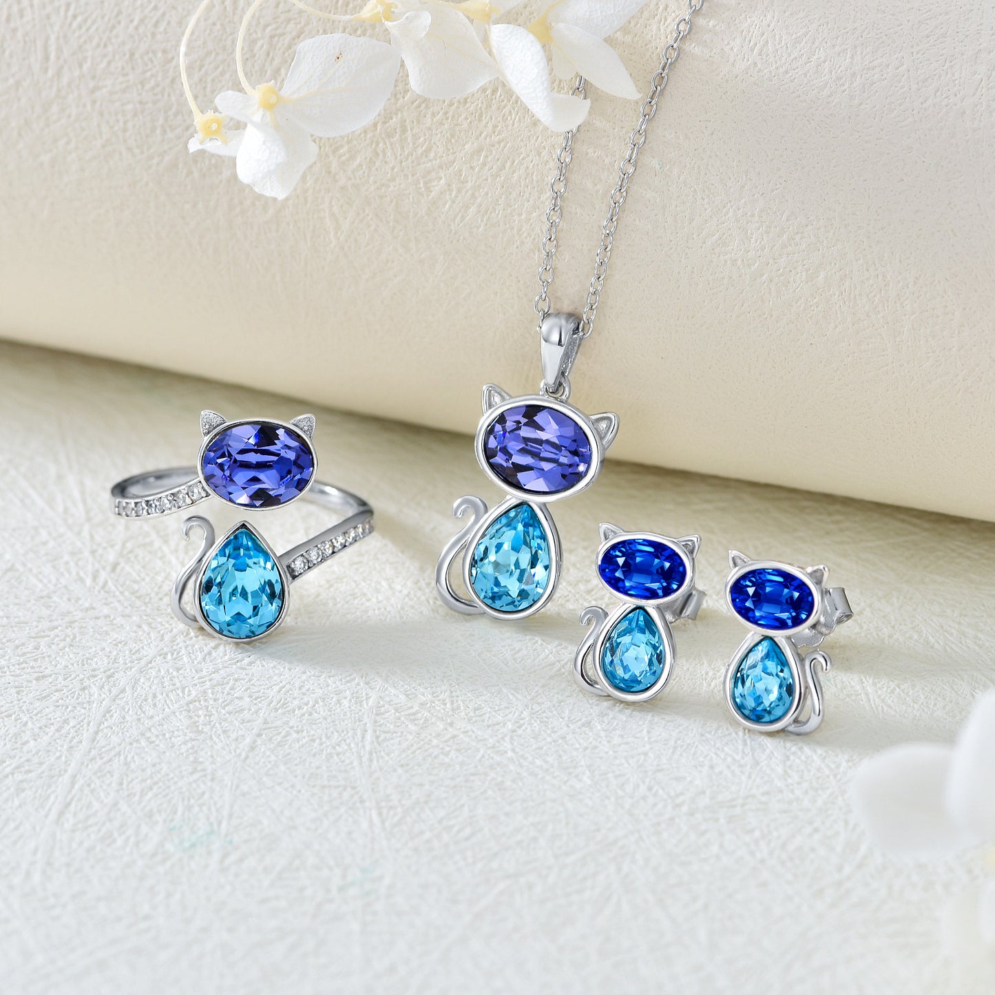 "Purr-fect" - White Gold with Crystal Cat Necklace