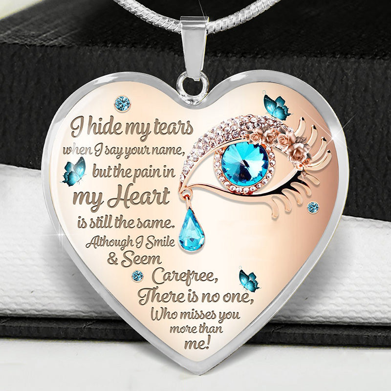 Epoxy Blue Tearful Eyes Heart Pendant Necklace