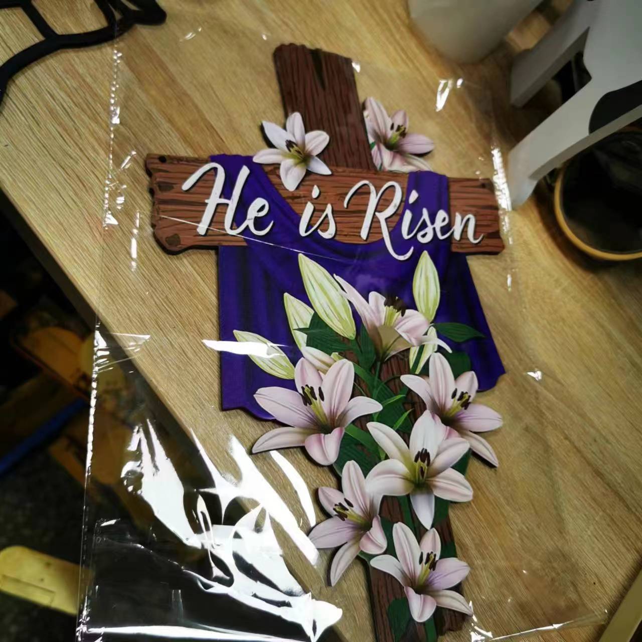 "He is Risen" - Wooden Cross Wall Decoration