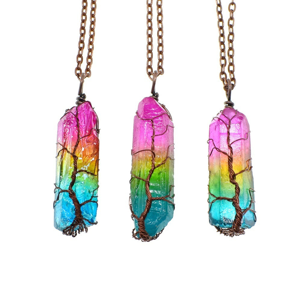 "Tree of Radiance" - Crystal Pillar Tree Of Life Pendant Necklace