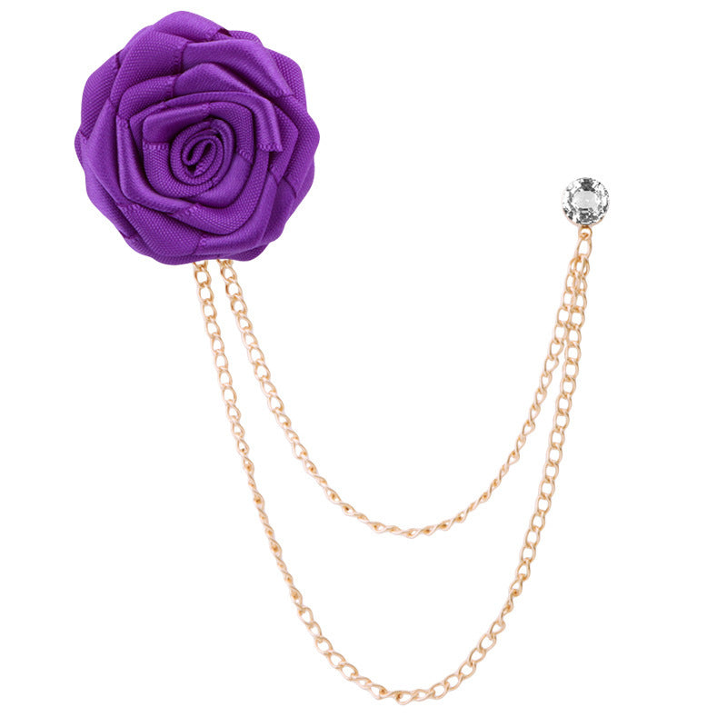 Handmade Rose Brooch Tassel for Men's Suit