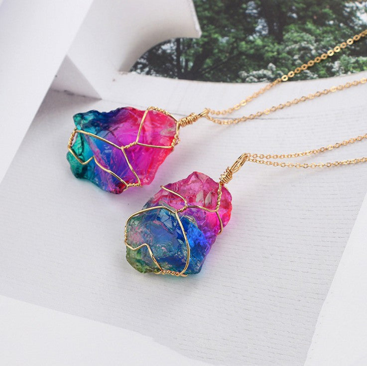 Multicolored Natural Stone Pendant Necklace