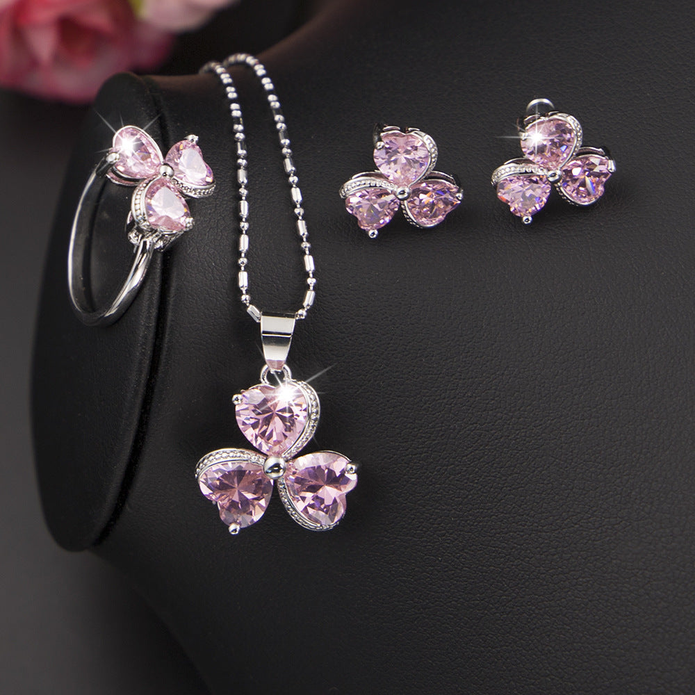 "Pink Clover" - Zircon Jewelry Set