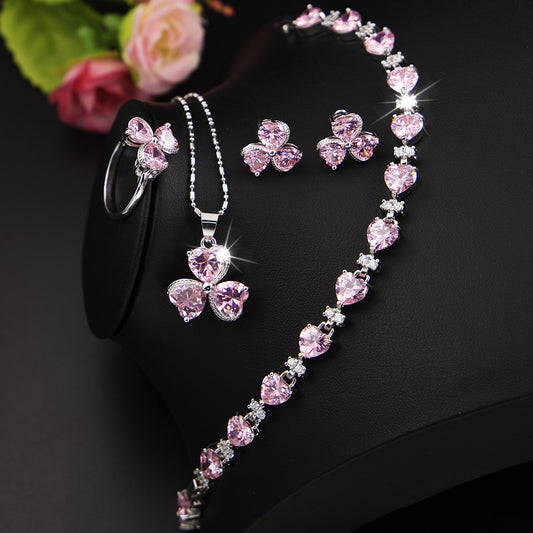 "Pink Clover" - Zircon Jewelry Set