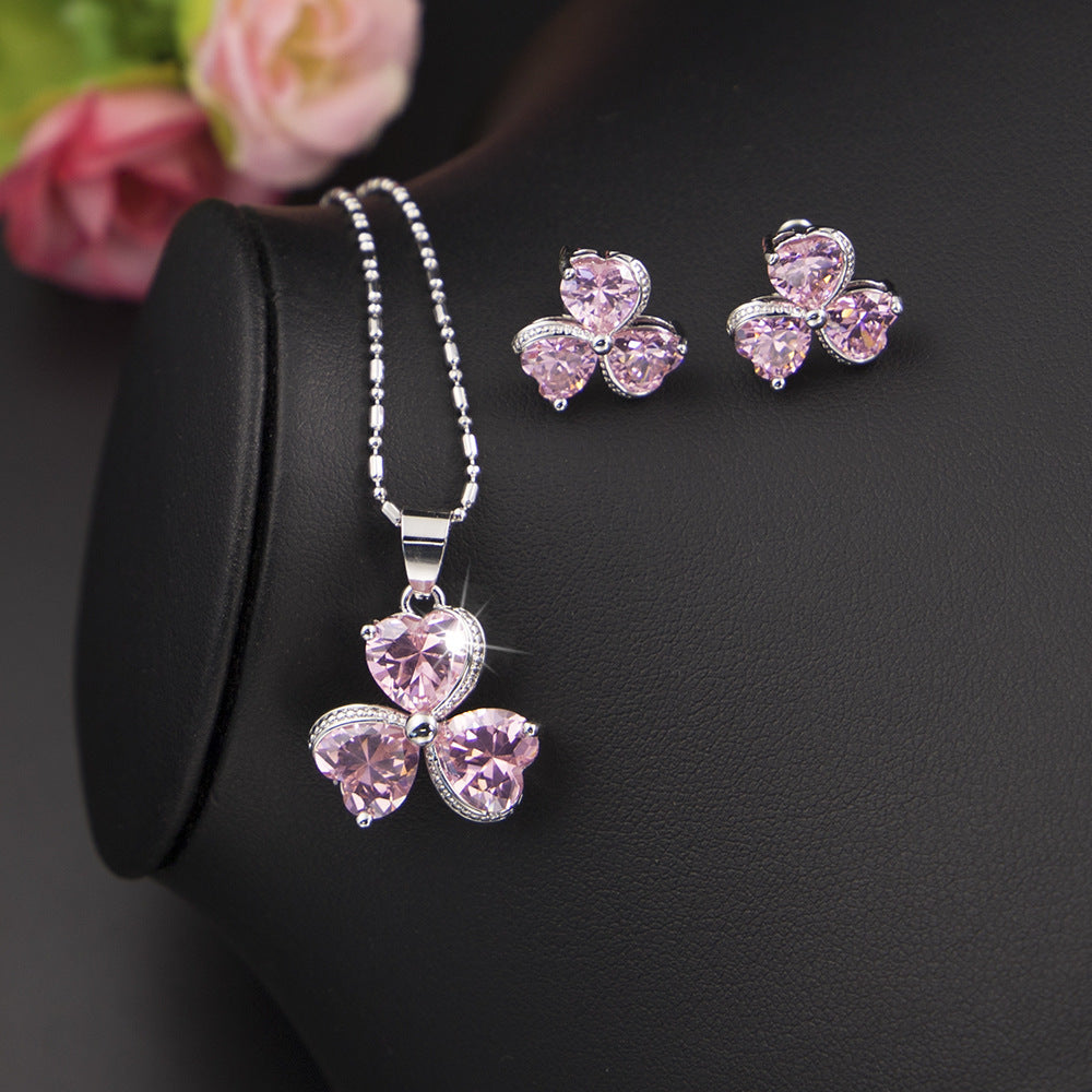 "Pink Clover" - Zircon Jewelry Set
