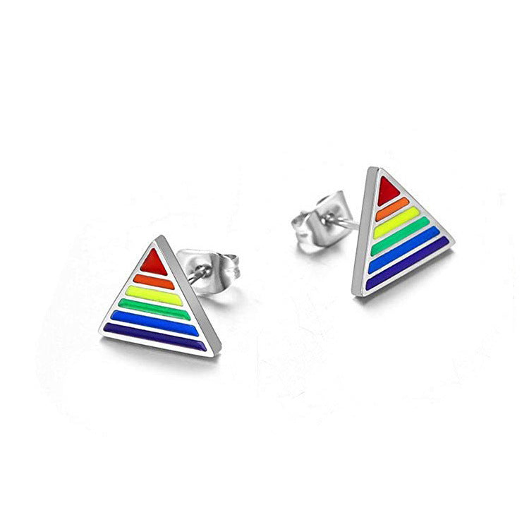 "Pyramid Pride" - Stainless Steel Rainbow Stud Earrings