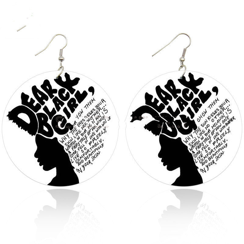 "Dear Black Girl" -  Wooden Printed Earrings
