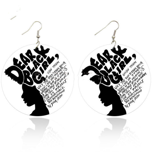 "Dear Black Girl" -  Wooden Printed Earrings