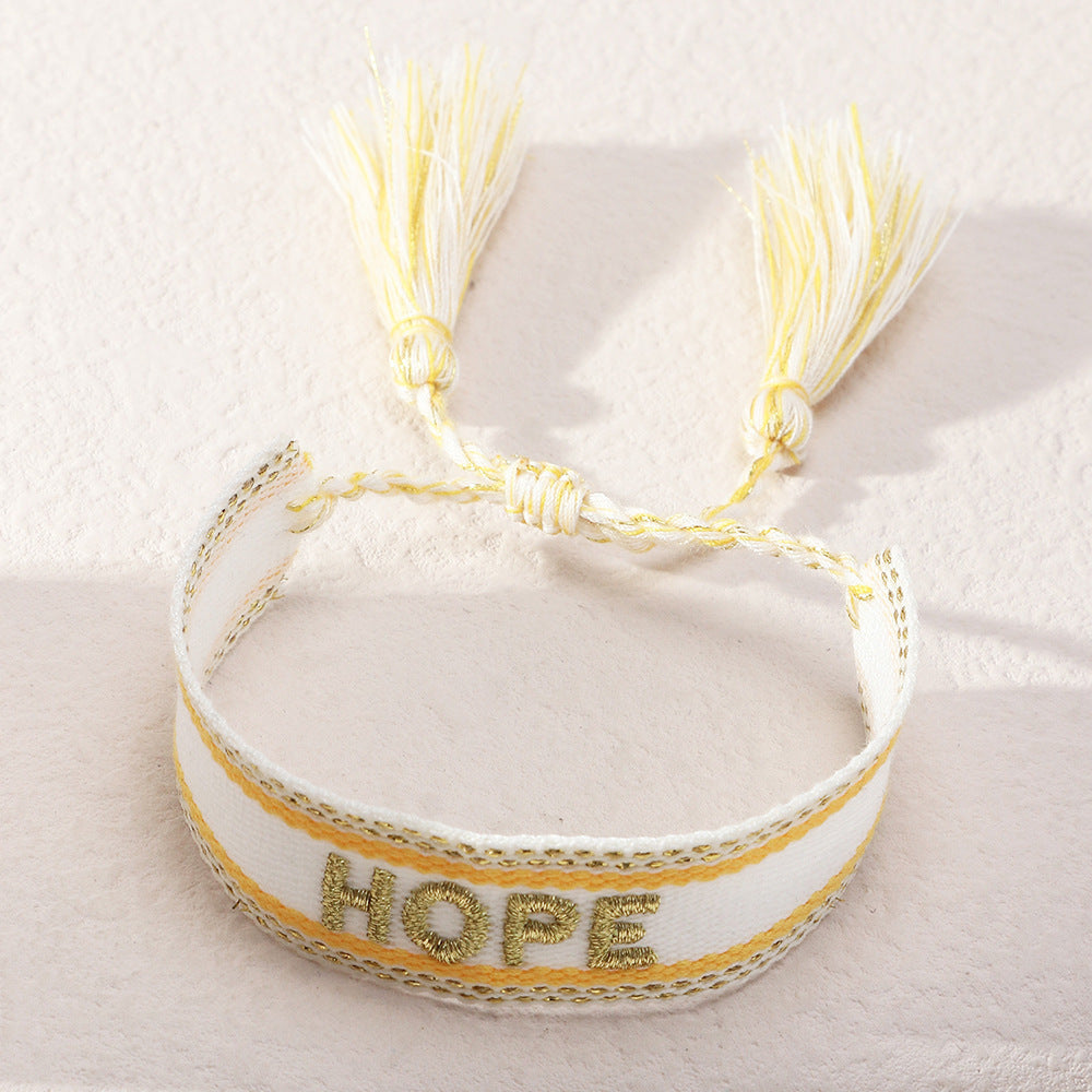 "Love & Hope" - Handwoven Embroidery Bracelet