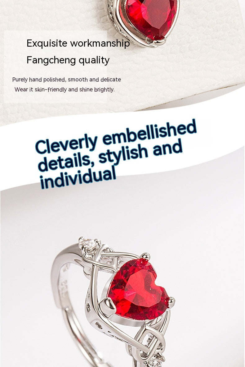 "My Passionate Heart" - Heart-shaped Imitation Ruby Jewelry Set