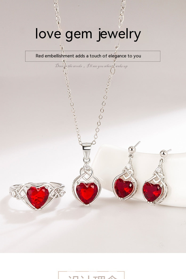 "My Passionate Heart" - Heart-shaped Imitation Ruby Jewelry Set