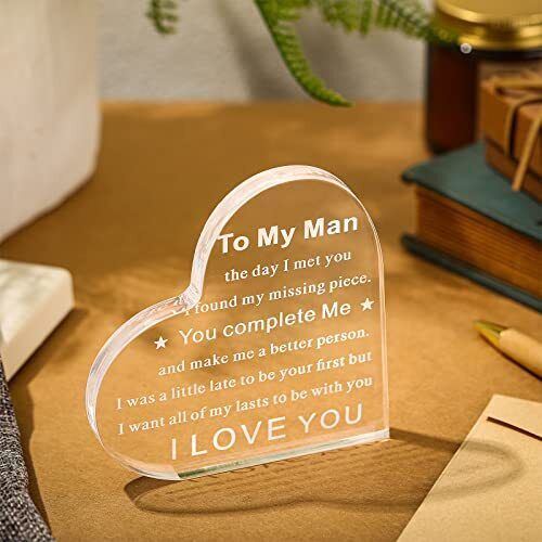 "To My Man" - Acrylic Transparent Heart Shaped Plaque