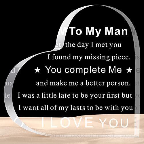"To My Man" - Acrylic Transparent Heart Shaped Plaque