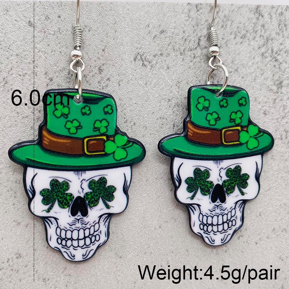 St Patrick's Day Skull Earrings