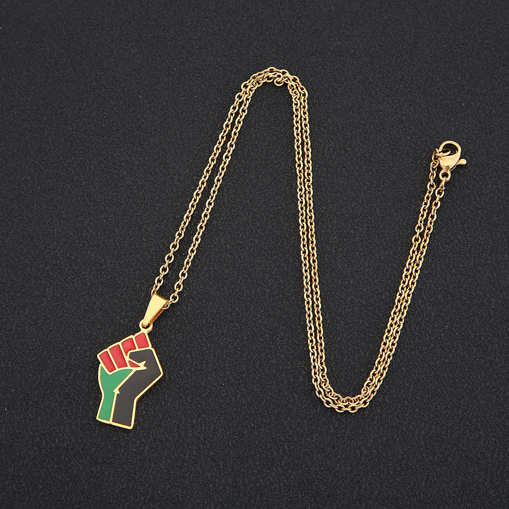 "Multicolor Fist" - Titanium Steel Necklace