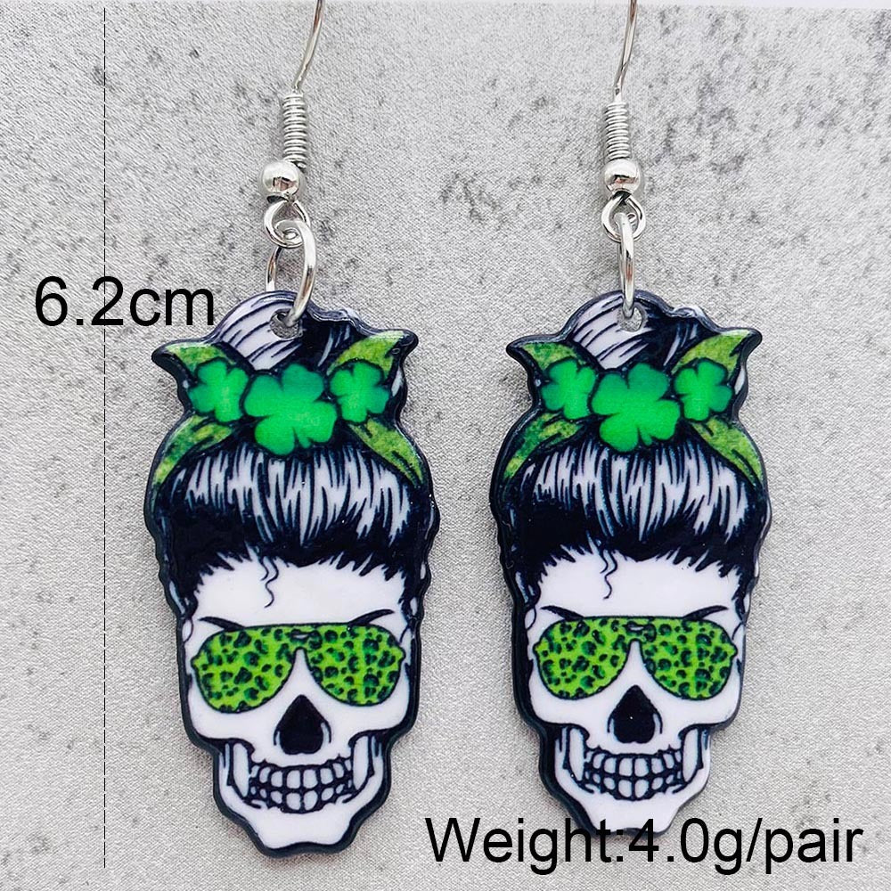 St Patrick's Day Skull Earrings
