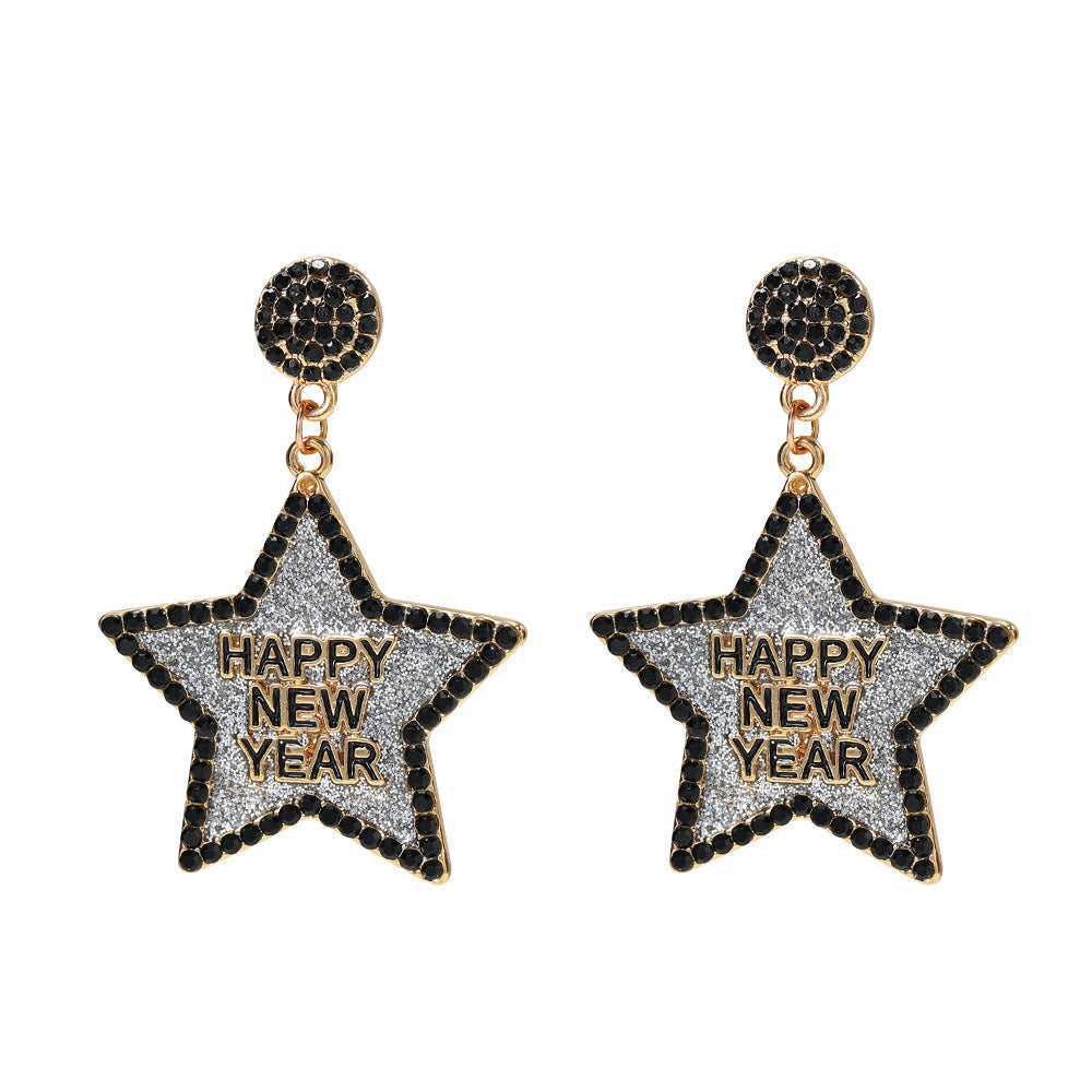 Rhinestone Glitter Happy New Year Earrings