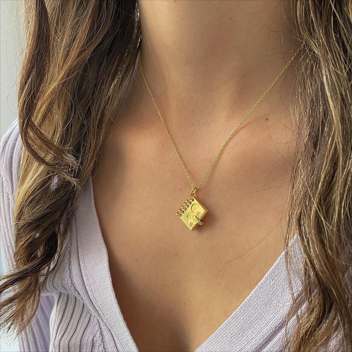 "Love, Stars & Moon" - Openable Book-shaped Pendant Necklace