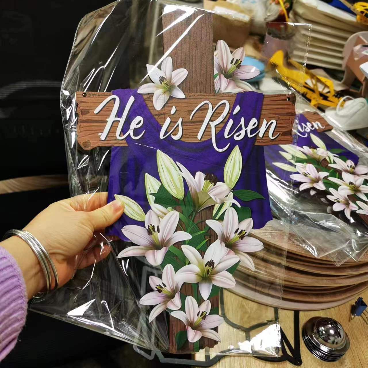 "He is Risen" - Wooden Cross Wall Decoration