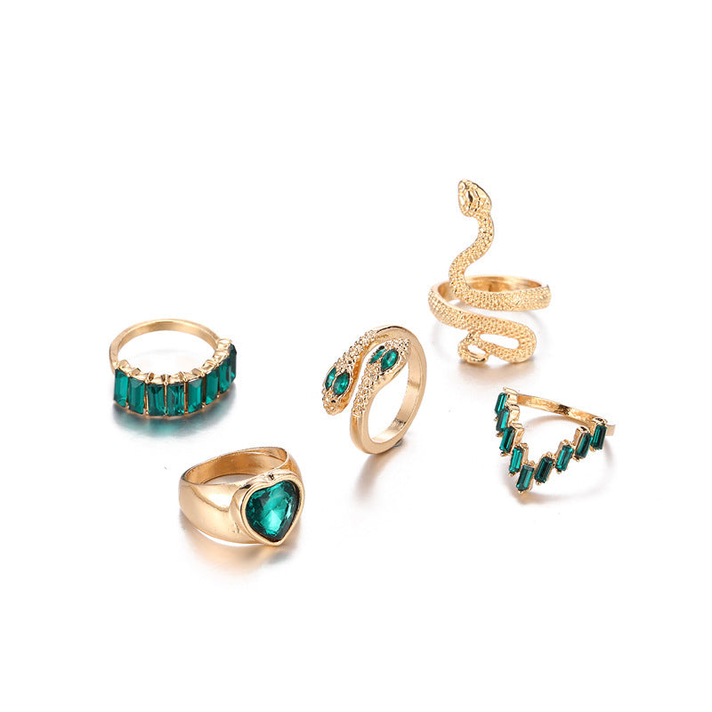 "Emerald Love" - Snake-shaped  Diamond Five-piece Ring
