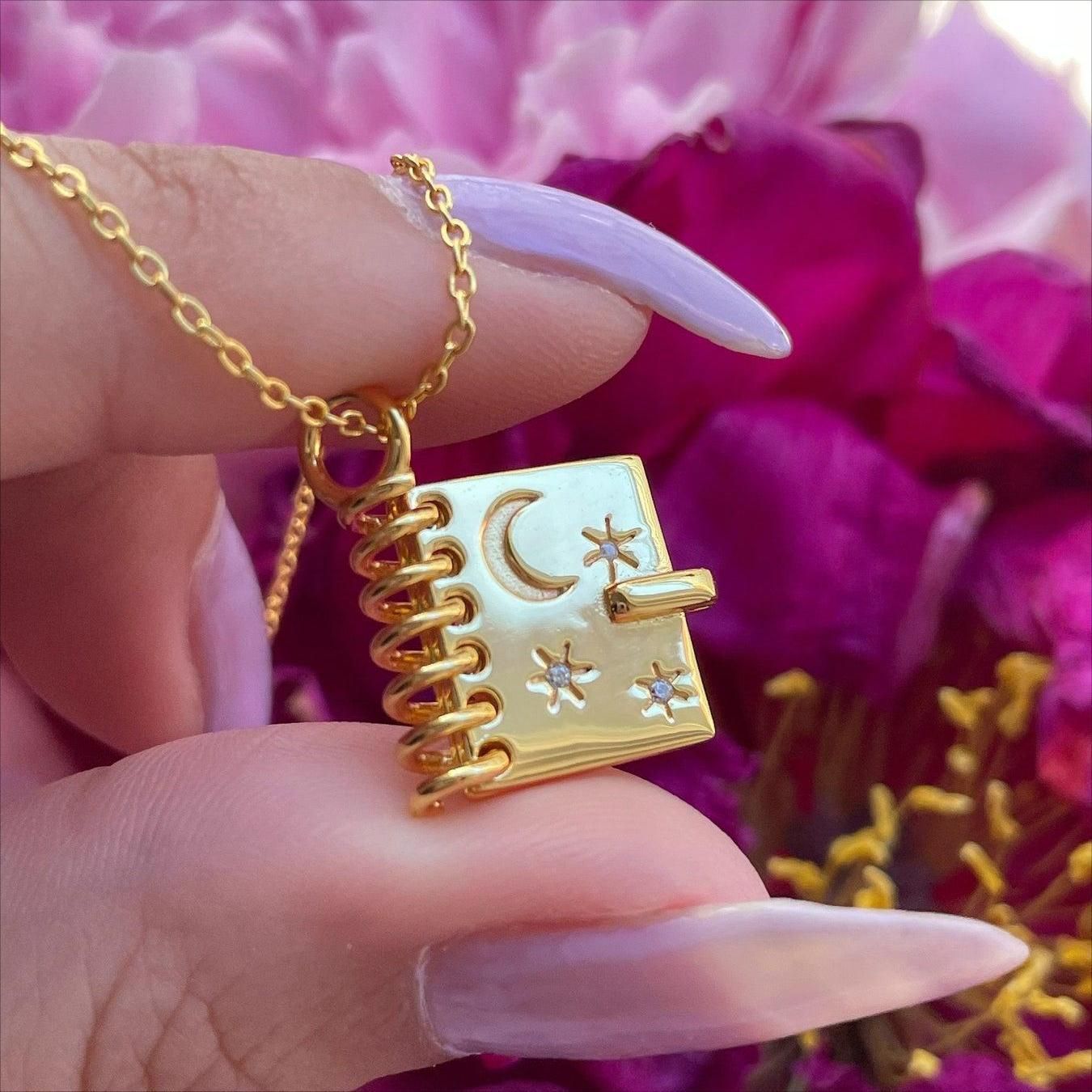 "Love, Stars & Moon" - Openable Book-shaped Pendant Necklace