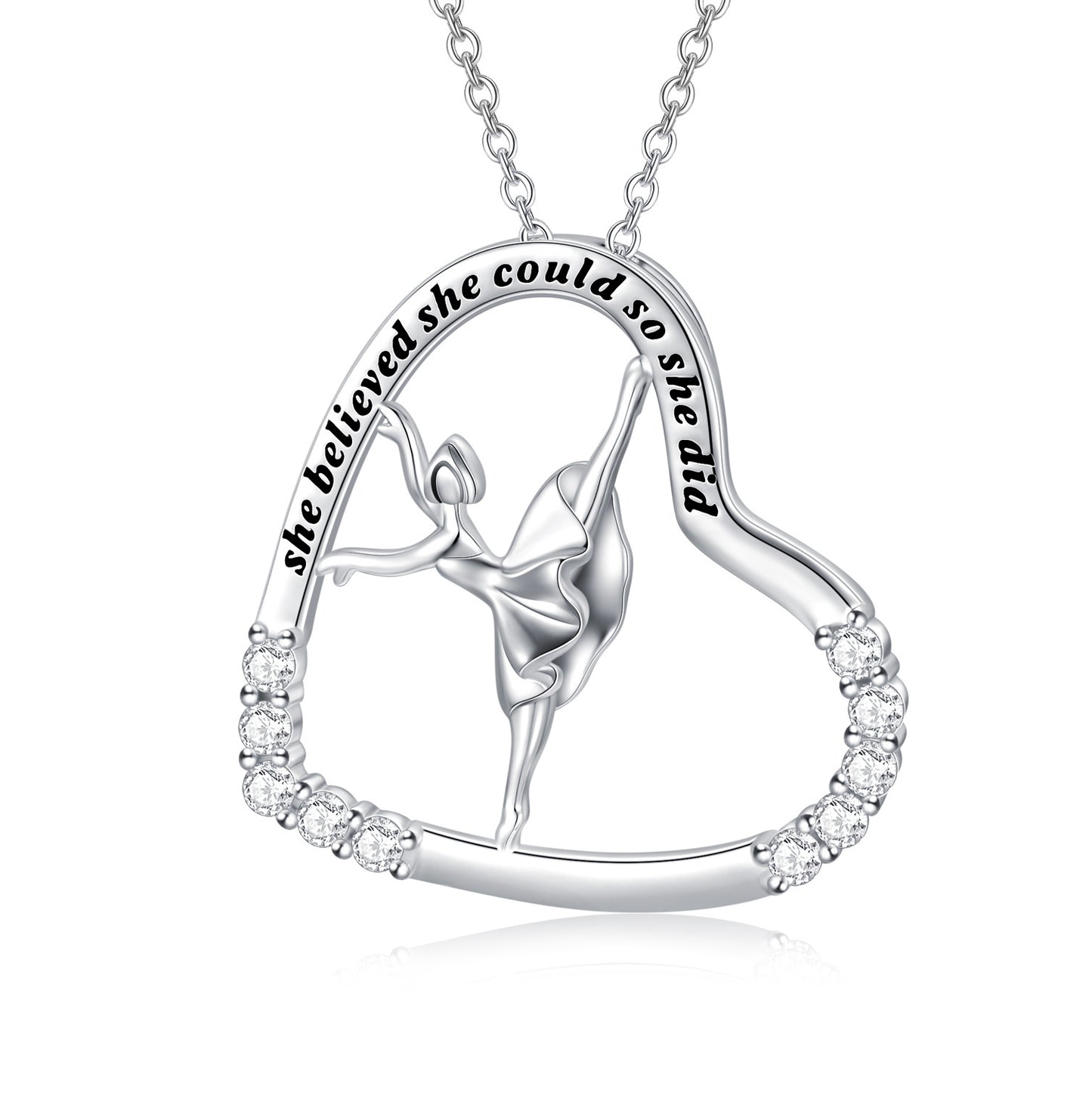 925 Sterling Silver Heart Ballerina Dancer Necklace Pendant