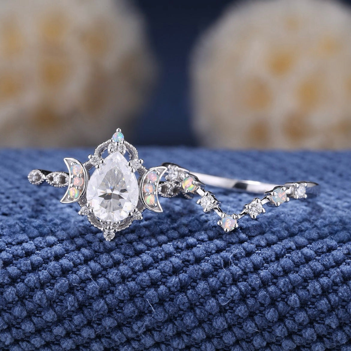 Zircon Water Drop Moonstone Ring