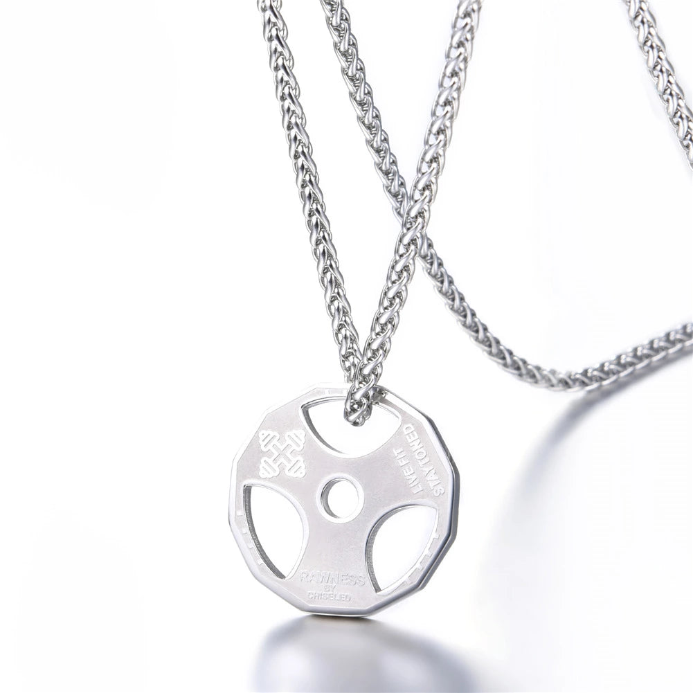 Stainless Steel Barbell Gym Necklace