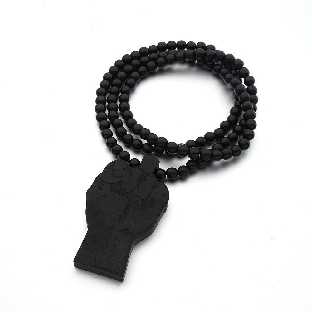 "Black Fist" - Wooden Necklace