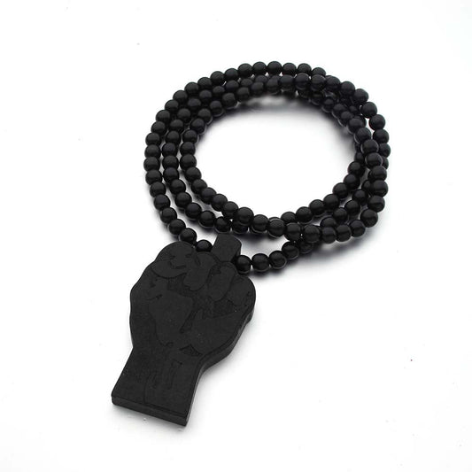 "Black Fist" - Wooden Necklace