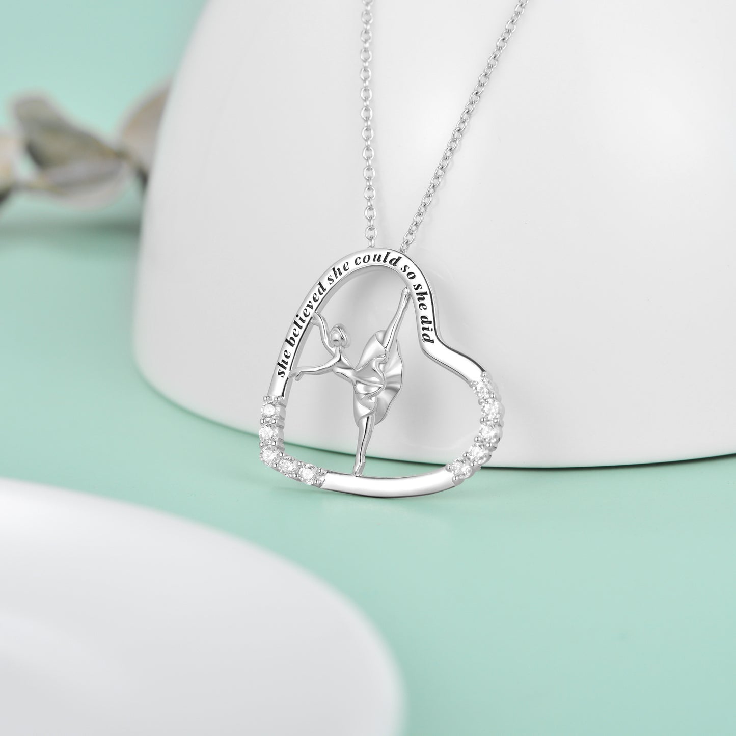 925 Sterling Silver Heart Ballerina Dancer Necklace Pendant