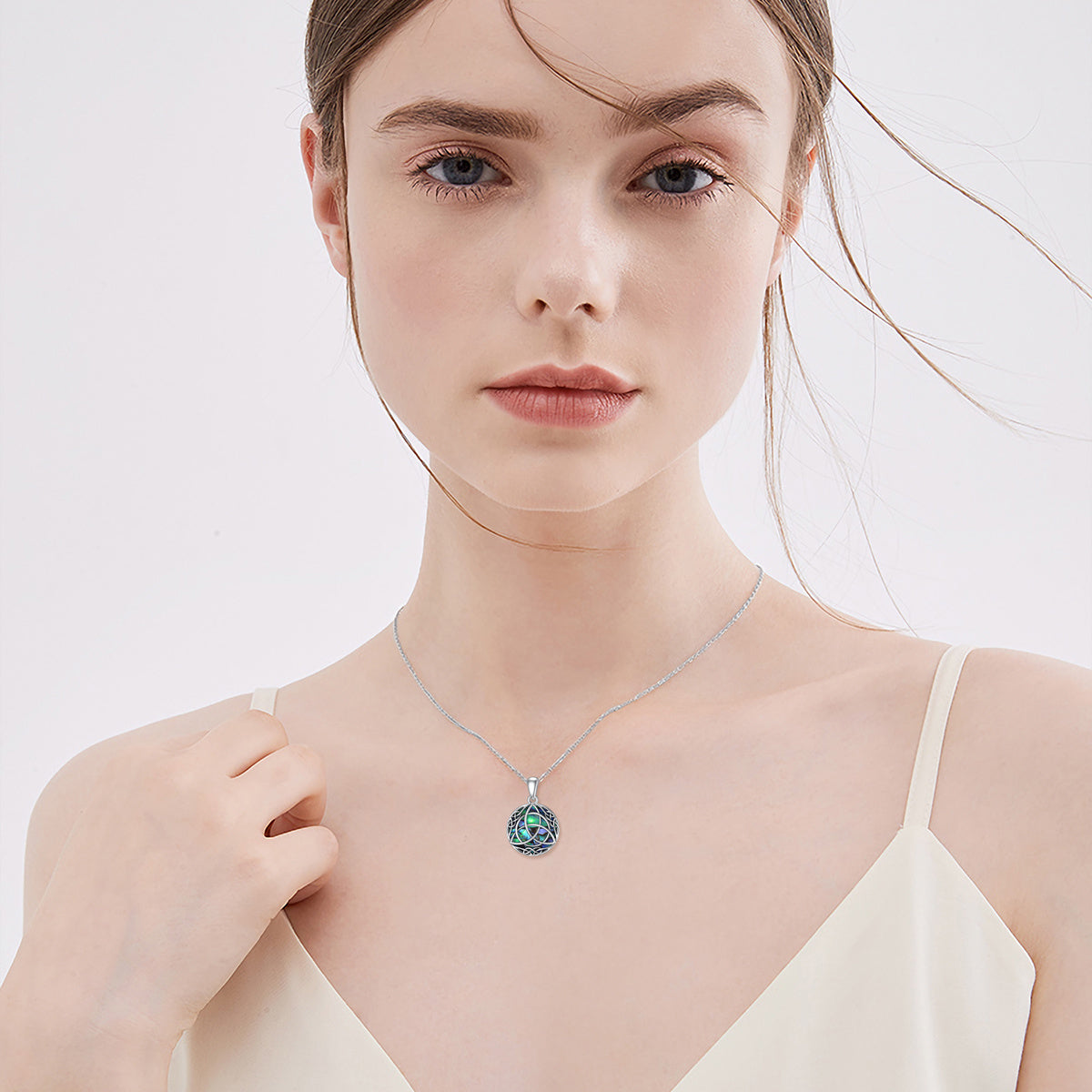 "Lucky Trinity" - Sterling Silver Necklace With Simulated Abalone Shell