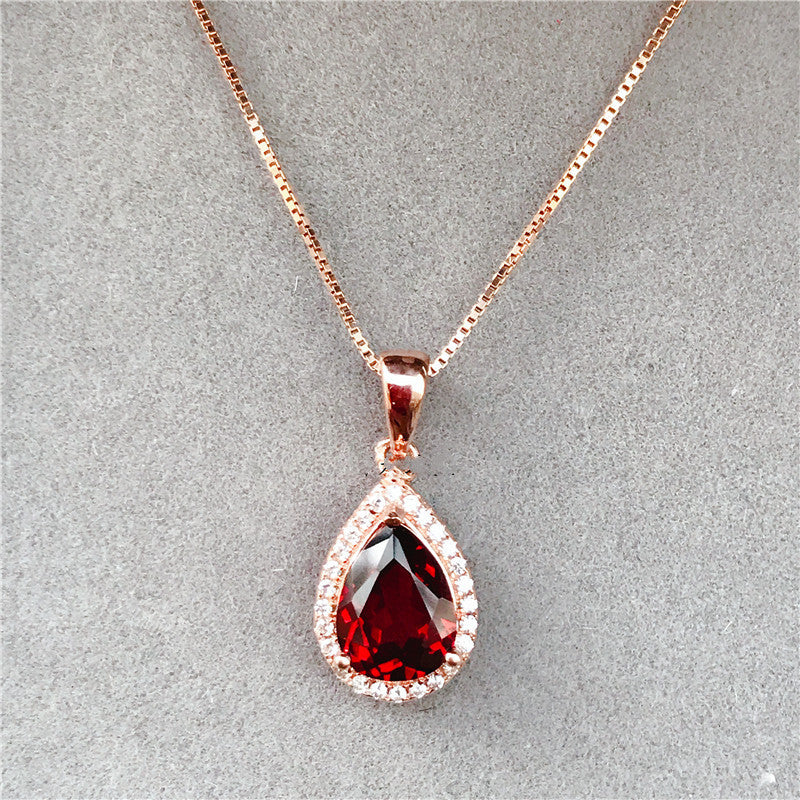 "Natural Mozambique Garnet" - Drop Shape Pendant Necklace