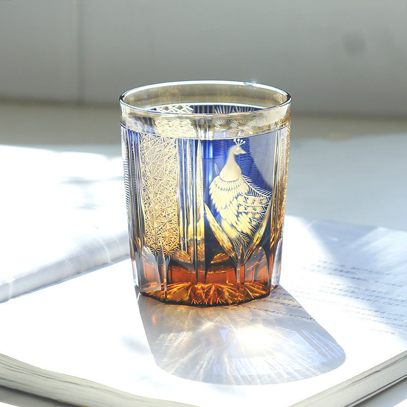 "Cocky Peacock" - Crystal Glass Whiskey Shot Glass
