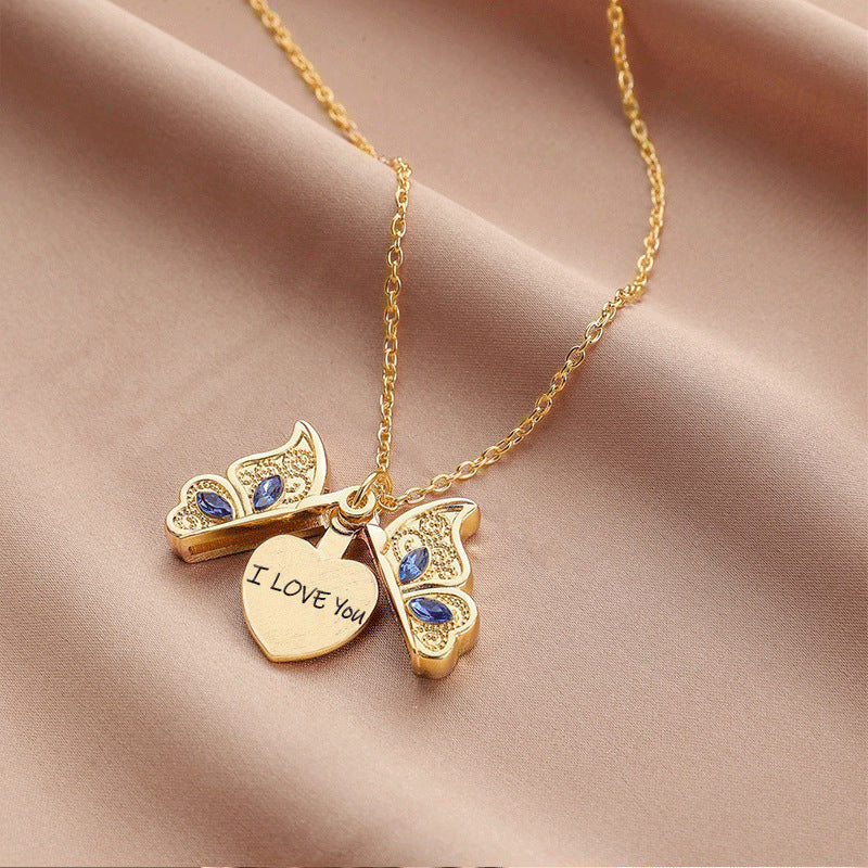 "I Love You" - Butterfly Locket Necklace
