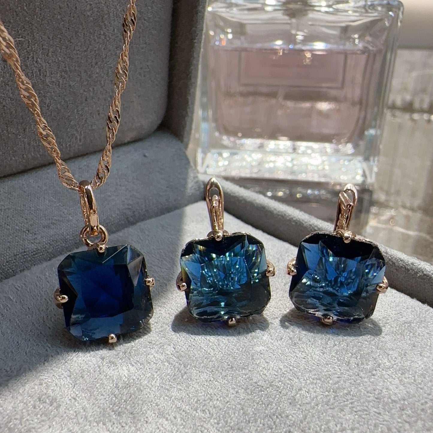 Sapphire Earrings and Necklace Set