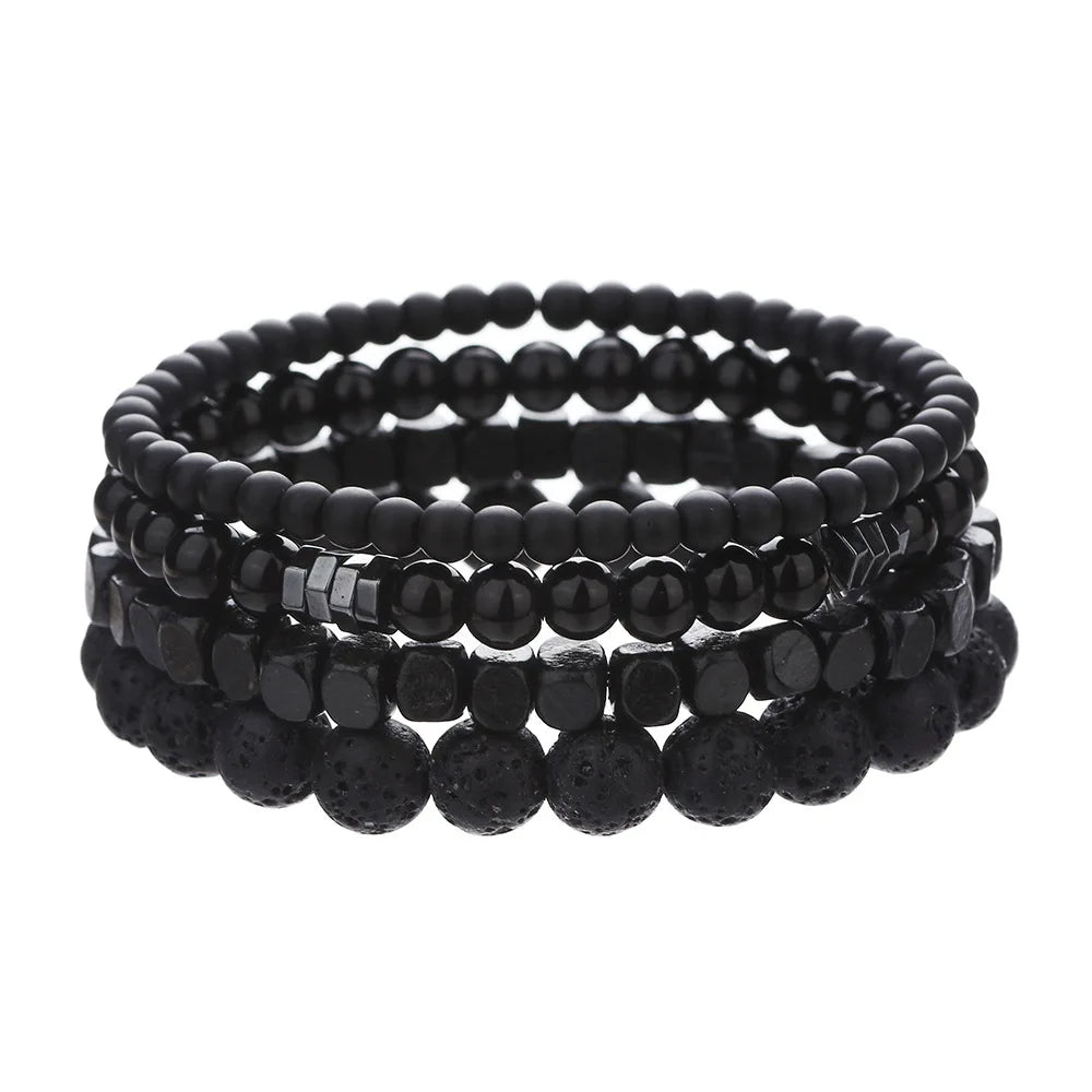 Natural Wooden Volcanic Rock Beaded Bracelet Set