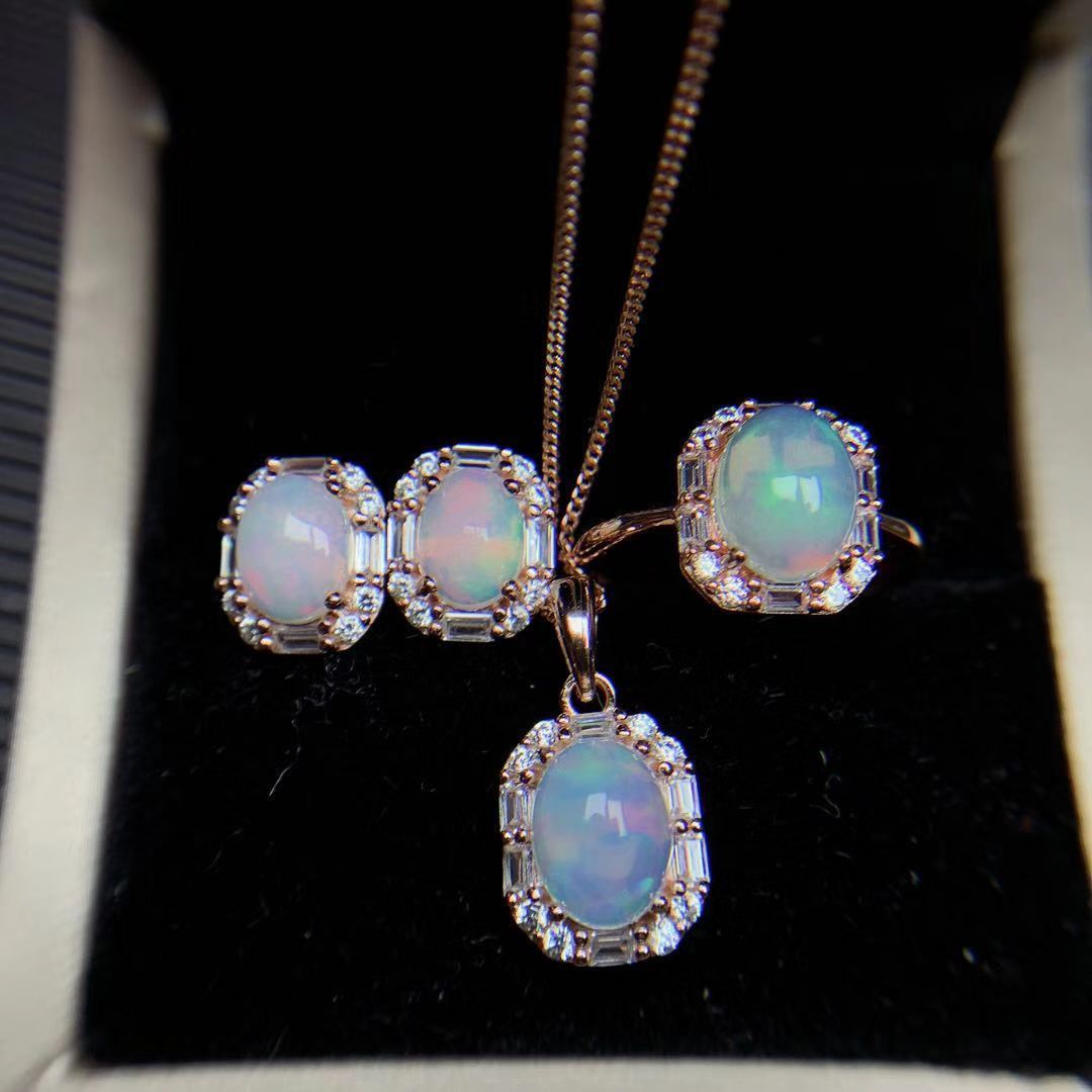 "Inlaid Natural Opal" - Jewelry Set
