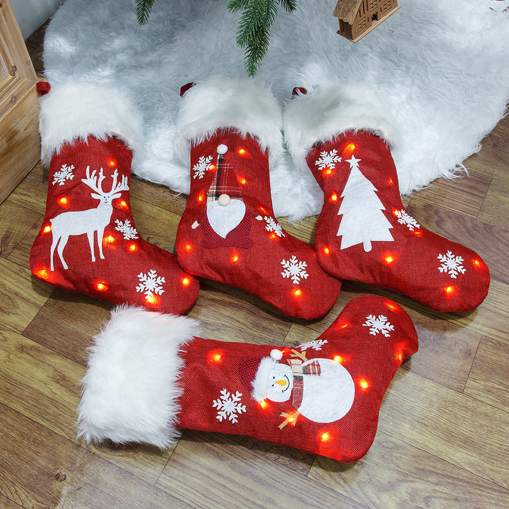 Embroidered Light Burlap Christmas Stocking