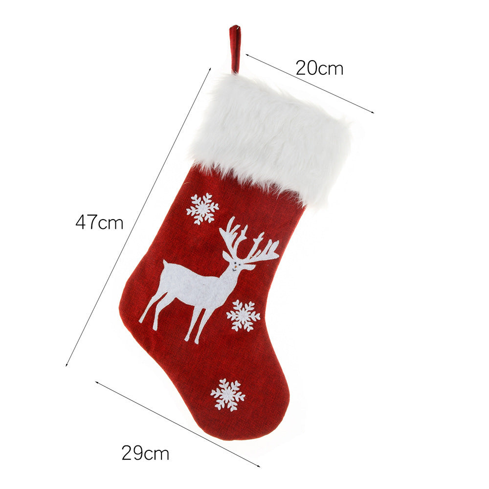 Embroidered Light Burlap Christmas Stocking