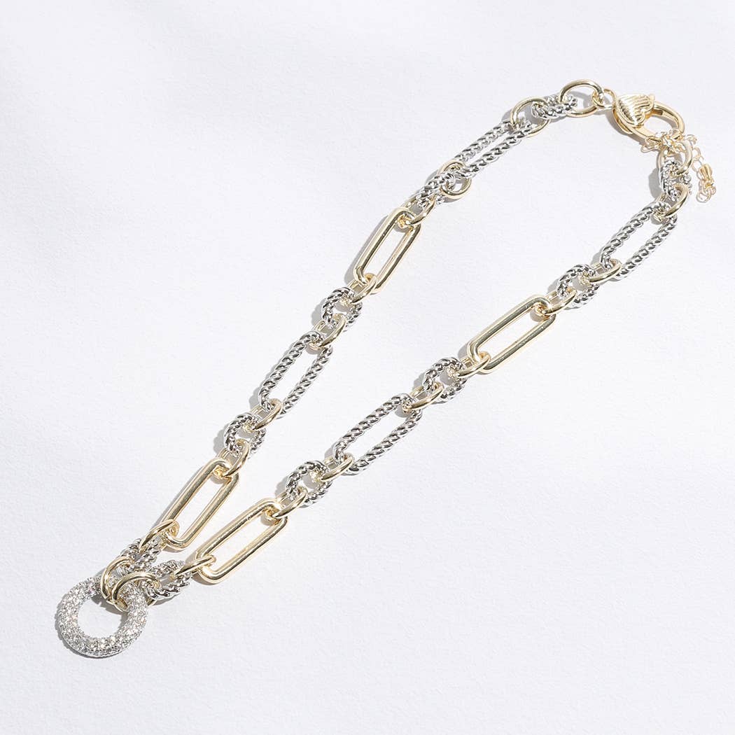 "Twisted Luxury" - Two-Tone Cable Twisted Wire CZ Necklace