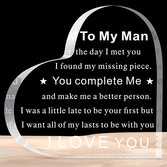 "To My Man" - Acrylic Transparent Heart Shaped Plaque