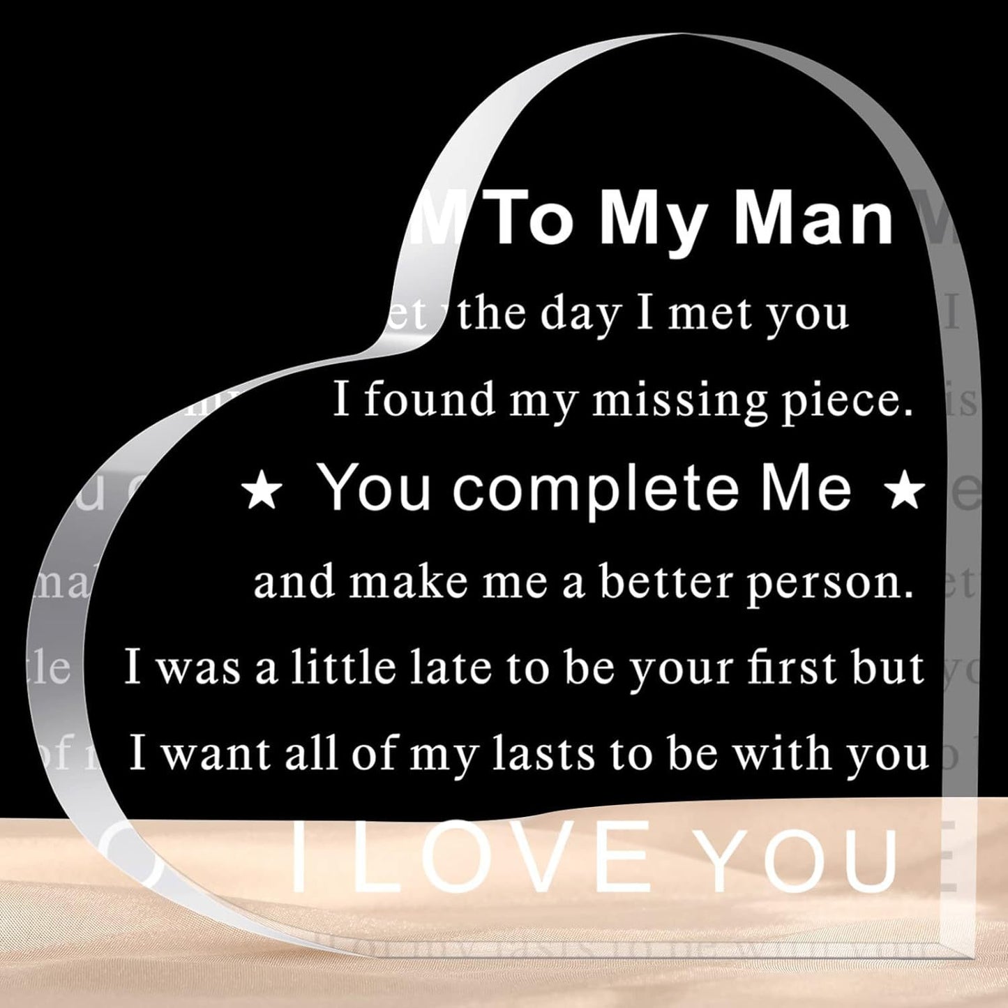"To My Man" - Acrylic Transparent Heart Shaped Plaque