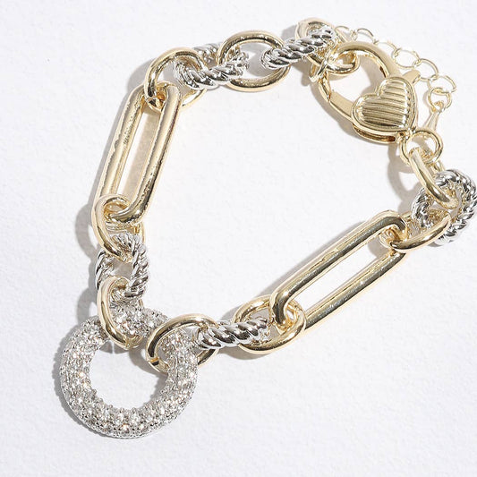 "Luxury Links" - Two-Toned Chunky Chain Linked CZ Bracelet