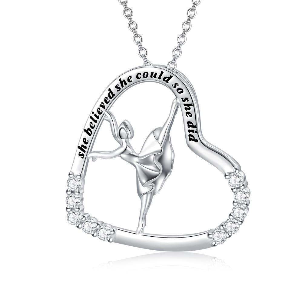 925 Sterling Silver Heart Ballerina Dancer Necklace Pendant