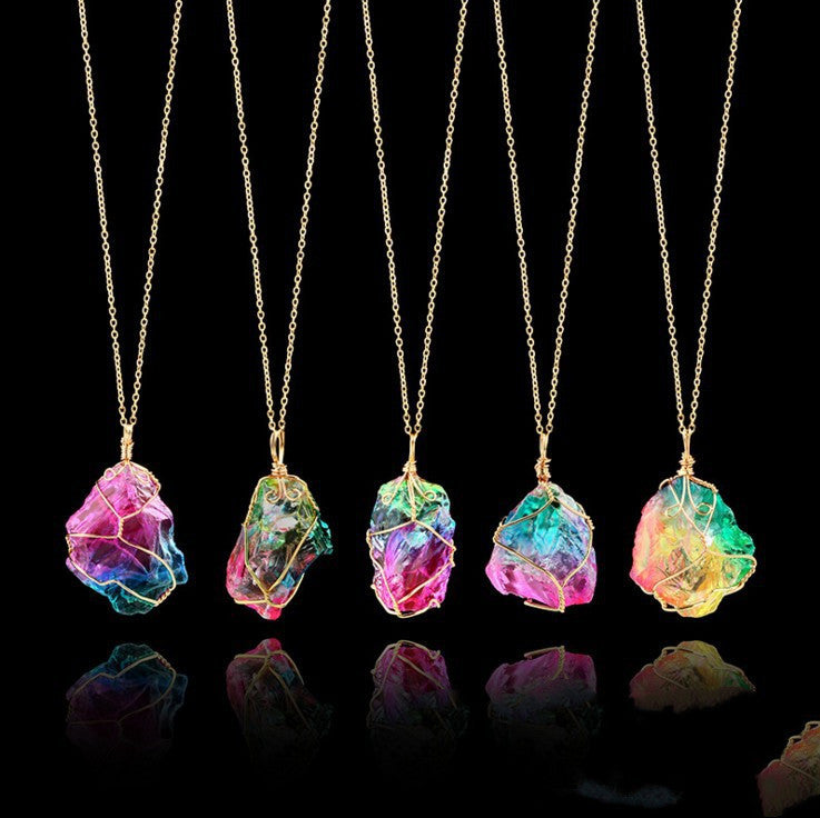 Multicolored Natural Stone Pendant Necklace
